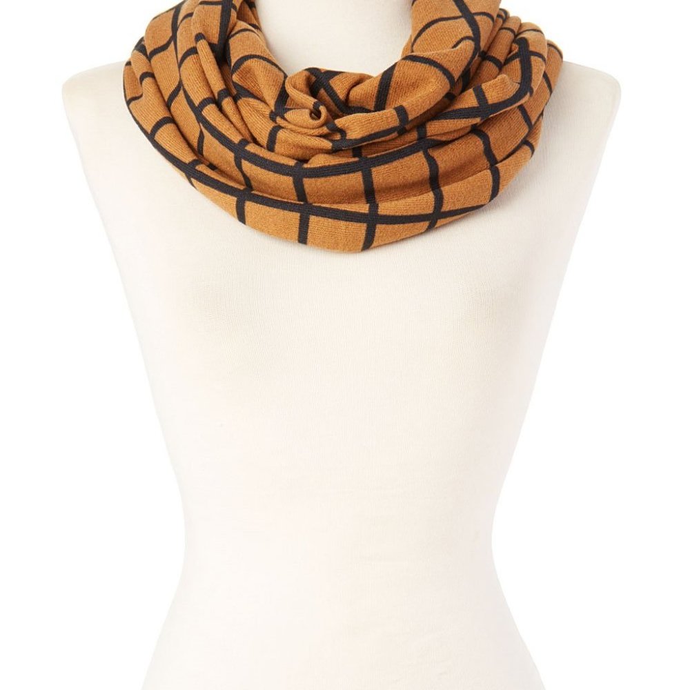 Black and Rust Grid Infinity Scarf